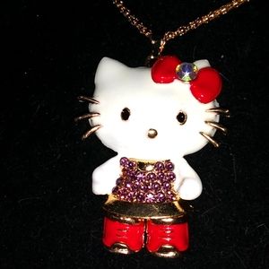 Purple Crystal and Red and White Enamel Hello Kitty Pendant Necklace